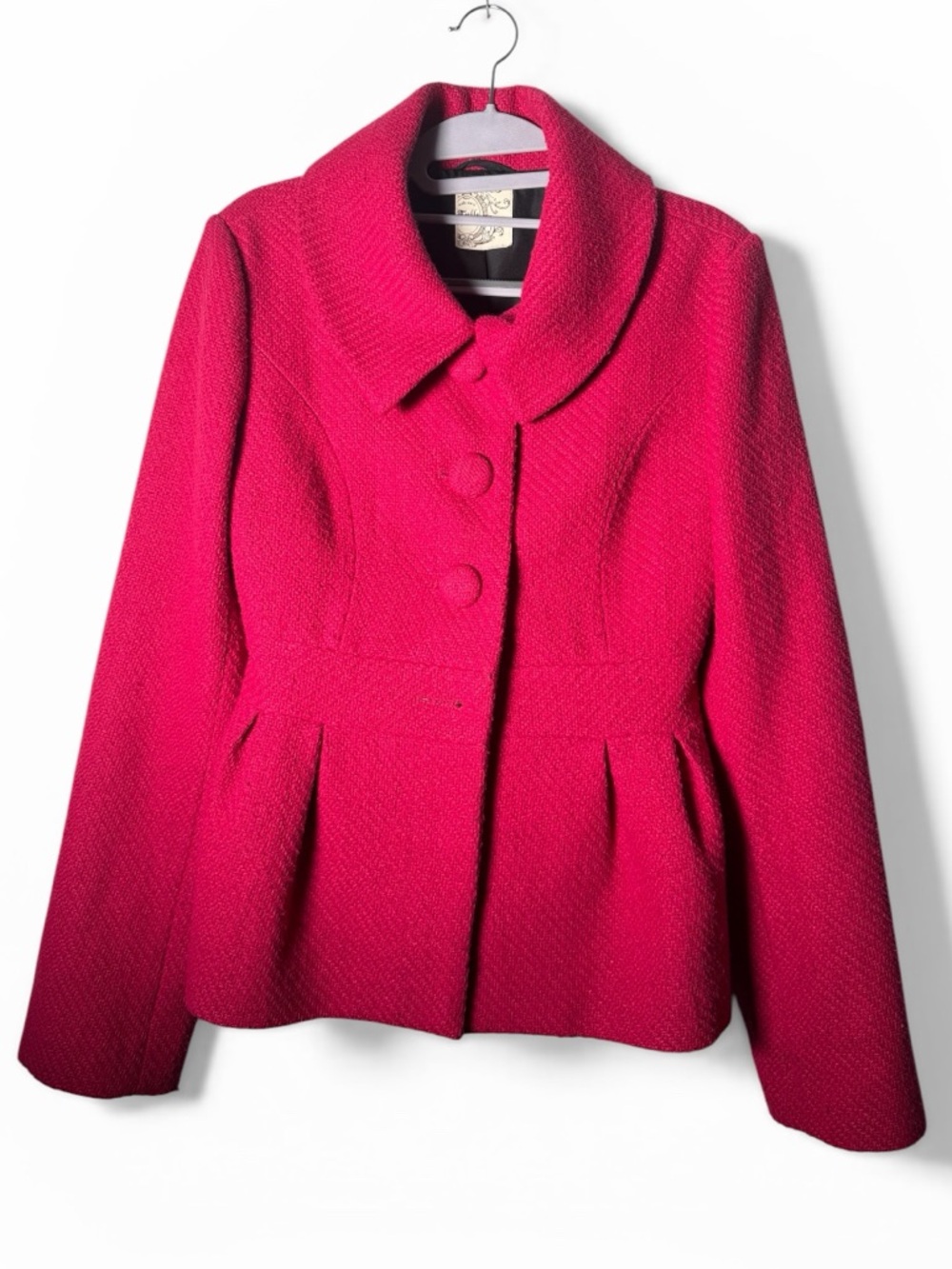Tulle Vibrant Pink Peplum Pea Coat